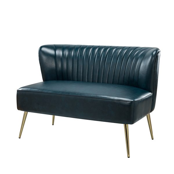 Monica Turquoise Faux Leather Tufted Armless Wingback Loveseat 1