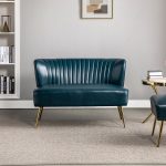 Monica Turquoise Faux Leather Tufted Armless Wingback Loveseat 6 Monica Turquoise Faux Leather Tufted Armless Wingback Loveseat