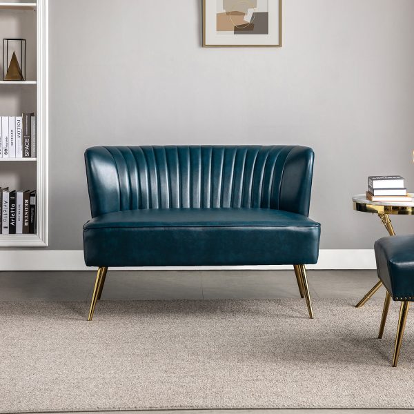 Monica Turquoise Faux Leather Tufted Armless Wingback Loveseat