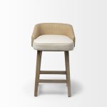 Monmouth 24.25" Seat Height Cream/Beige Fabric Seat Brown Wood Frame Counter Stool