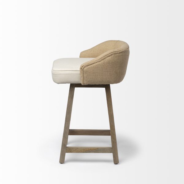 Monmouth 24.25 Seat Height CreamBeige Fabric Seat Brown Wood Frame Counter Stool 3