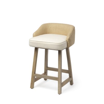Monmouth 24.25" Seat Height Cream/Beige Fabric Seat Brown Wood Frame Counter Stool