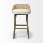 Monmouth 30.5" Seat Height Cream/Beige Fabric Seat Brown Wood Frame Bar Stool