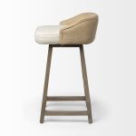 Monmouth 30.5" Seat Height Cream/Beige Fabric Seat Brown Wood Frame Bar Stool