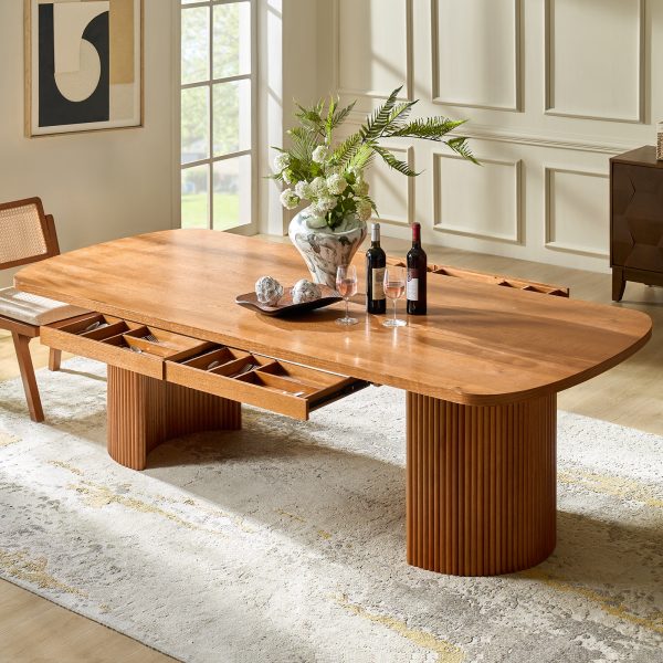 Monroe Acorn Mid Century Modern Dining Table with Storage Drawer 1