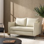 Monroe Beige Faux Leather Industrial Loveseat with Metal Legs
