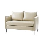Monroe Beige Faux Leather Industrial Loveseat with Metal Legs