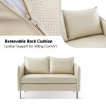 Monroe Beige Faux Leather Industrial Loveseat with Metal Legs