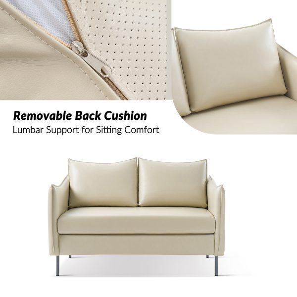 Monroe Beige Faux Leather Industrial Loveseat with Metal Legs 2