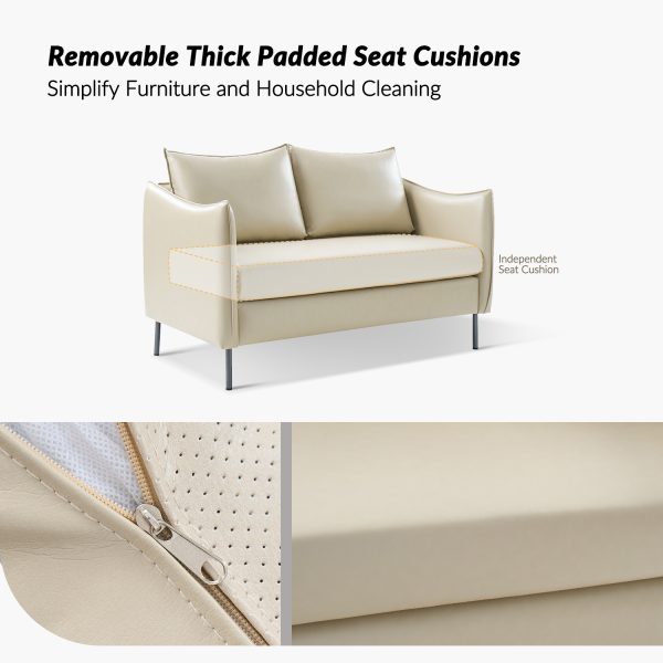 Monroe Beige Faux Leather Industrial Loveseat with Metal Legs 3