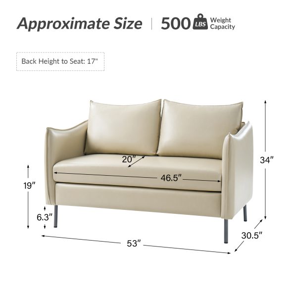 Monroe Beige Faux Leather Industrial Loveseat with Metal Legs 4