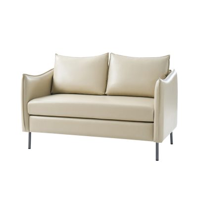 Monroe Beige Faux Leather Industrial Loveseat with Metal Legs