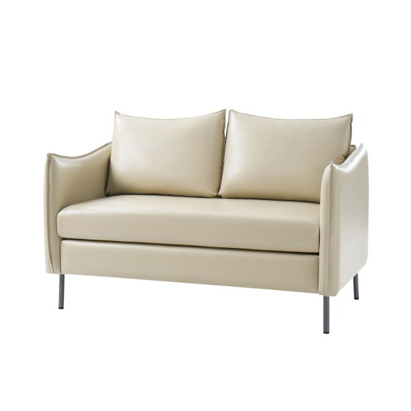 Monroe Beige Faux Leather Industrial Loveseat with Metal Legs