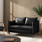 Monroe Black Faux Leather Modern Industrial Loveseat with Metal Legs