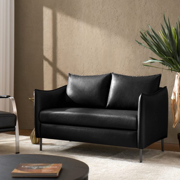 Monroe Black Faux Leather Modern Industrial Loveseat with Metal Legs 1