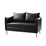 Monroe Black Faux Leather Modern Industrial Loveseat with Metal Legs