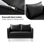 Monroe Black Faux Leather Modern Industrial Loveseat with Metal Legs