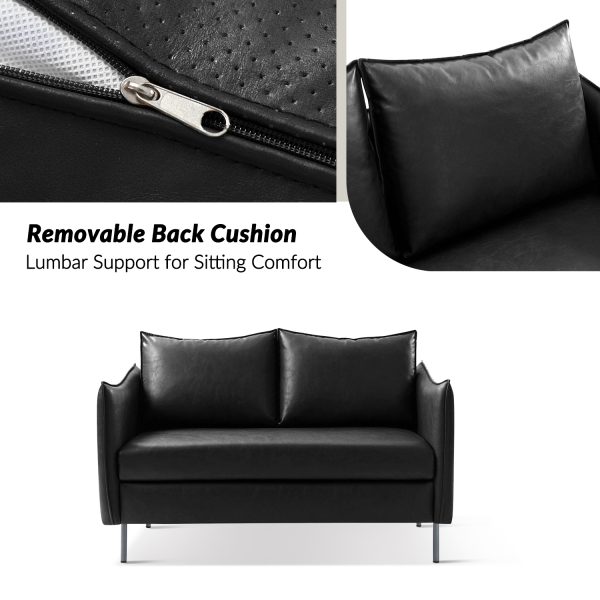 Monroe Black Faux Leather Modern Industrial Loveseat with Metal Legs 2