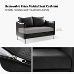 Monroe Black Faux Leather Modern Industrial Loveseat with Metal Legs