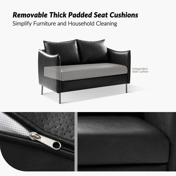 Monroe Black Faux Leather Modern Industrial Loveseat with Metal Legs 3