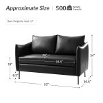 Monroe Black Faux Leather Modern Industrial Loveseat with Metal Legs