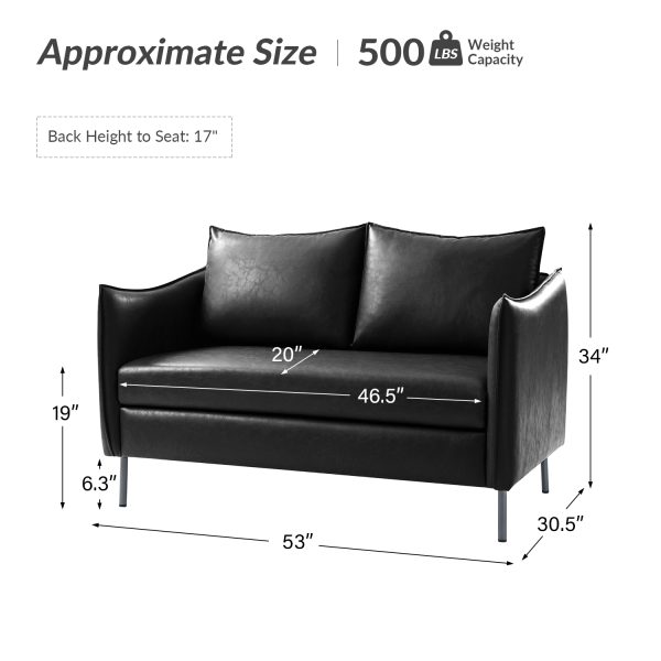Monroe Black Faux Leather Modern Industrial Loveseat with Metal Legs 4
