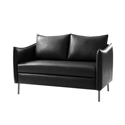 Monroe Black Faux Leather Modern Industrial Loveseat with Metal Legs