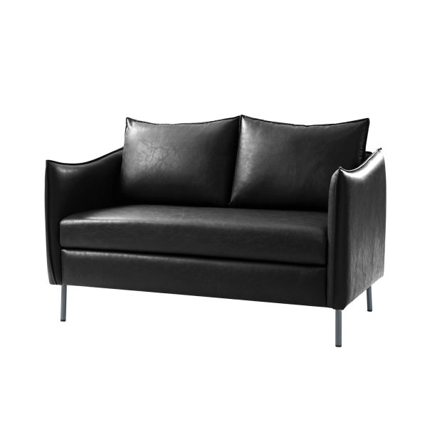 Monroe Black Faux Leather Modern Industrial Loveseat with Metal Legs