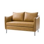 Monroe Camel Faux Leather Industrial Loveseat Movable Cushions