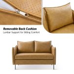 Monroe Camel Faux Leather Industrial Loveseat Movable Cushions