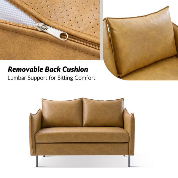 Monroe Camel Faux Leather Industrial Loveseat Movable Cushions 2