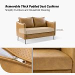 Monroe Camel Faux Leather Industrial Loveseat Movable Cushions