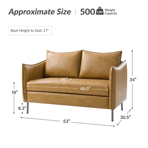 Monroe Camel Faux Leather Industrial Loveseat Movable Cushions 4