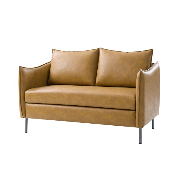 Monroe Camel Faux Leather Industrial Loveseat Movable Cushions
