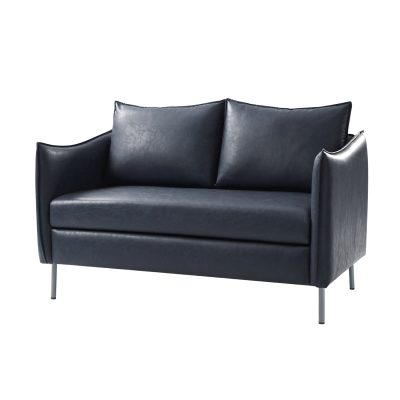 Monroe Navy Faux Leather Modern Industrial Loveseat with Metal Legs