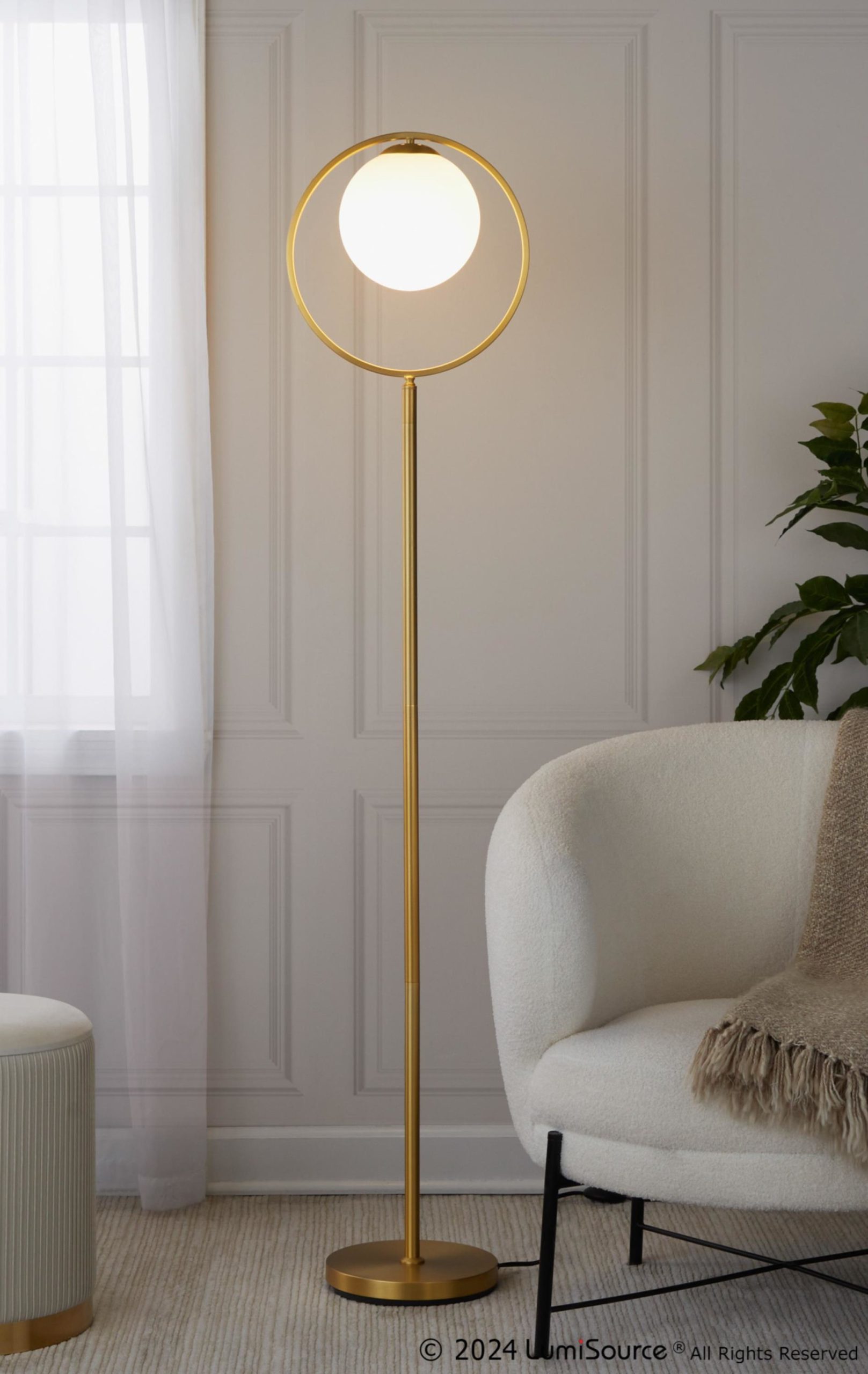 Moon Contemporary Gold Metal Frosted Glass Floor Lamp 3 Moon Contemporary Gold Metal Frosted Glass Floor Lamp - Image 3