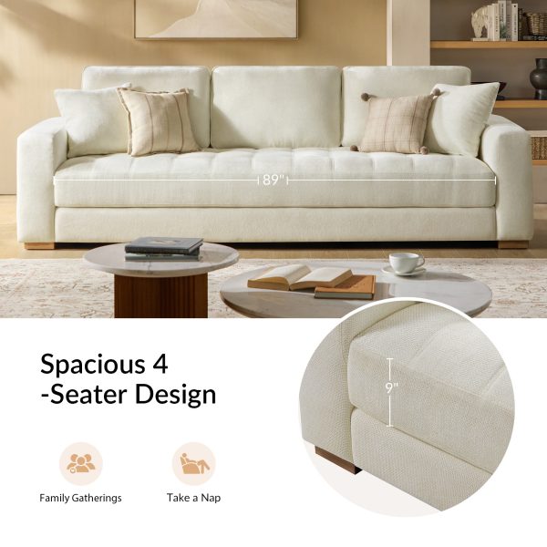 Morgan Ivory Chenille Modern 4 Seater Spacious Sofa 3
