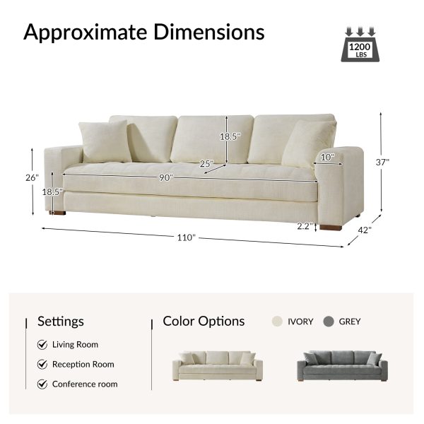 Morgan Ivory Chenille Modern 4 Seater Spacious Sofa 4