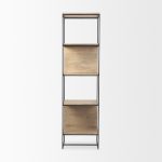 Morris 19.75 L x 15.0W x 72.5H Beige Wood W/Black Metal Frame 4-Tier Shelving Unit