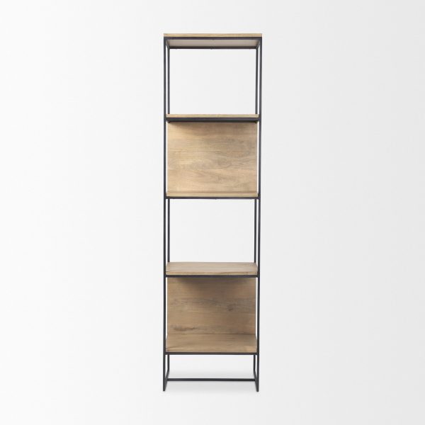 Morris 19.75 L x 15.0W x 72.5H Beige Wood WBlack Metal Frame 4 Tier Shelving Unit 2
