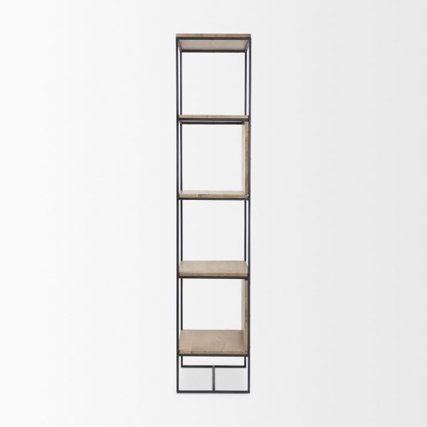 Morris 19.75 L x 15.0W x 72.5H Beige Wood WBlack Metal Frame 4 Tier Shelving Unit 3