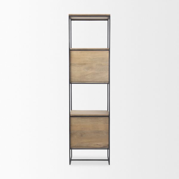 Morris 19.75 L x 15.0W x 72.5H Beige Wood WBlack Metal Frame 4 Tier Shelving Unit 4