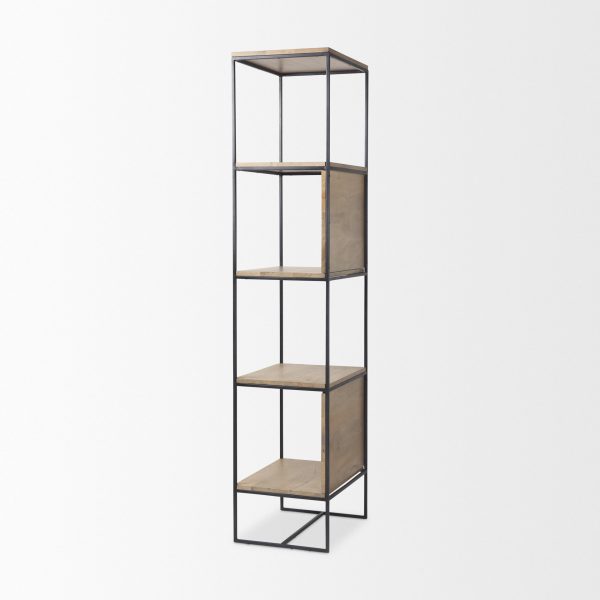 Morris 19.75 L x 15.0W x 72.5H Beige Wood WBlack Metal Frame 4 Tier Shelving Unit 5