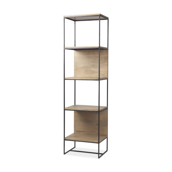 Morris 19.75 L x 15.0W x 72.5H Beige Wood WBlack Metal Frame 4 Tier Shelving Unit