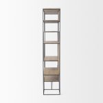 Morris 47.0L x 15.0W x 75.0H Light Brown Wood w/ Black Metal Frame 6-Tier Shelving Unit
