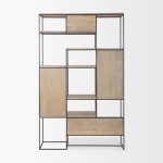 Morris 47.0L x 15.0W x 75.0H Light Brown Wood w/ Black Metal Frame 6-Tier Shelving Unit
