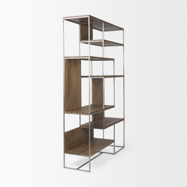 Morris III 47.25 X 15 X 75.5 Brown Wood and Silver Metal Frame 6 Shelf Shelving Unit 6