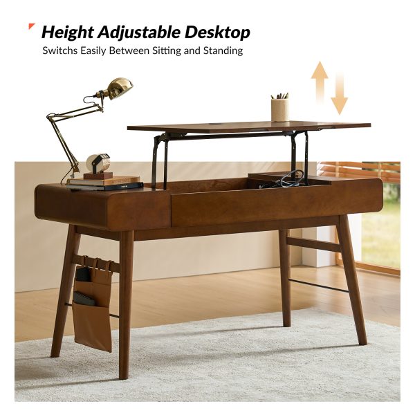 Morris Walnut Sit Stand Mid Century Modern Desk with Charging 2