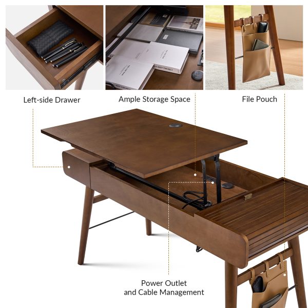 Morris Walnut Sit Stand Mid Century Modern Desk with Charging 3