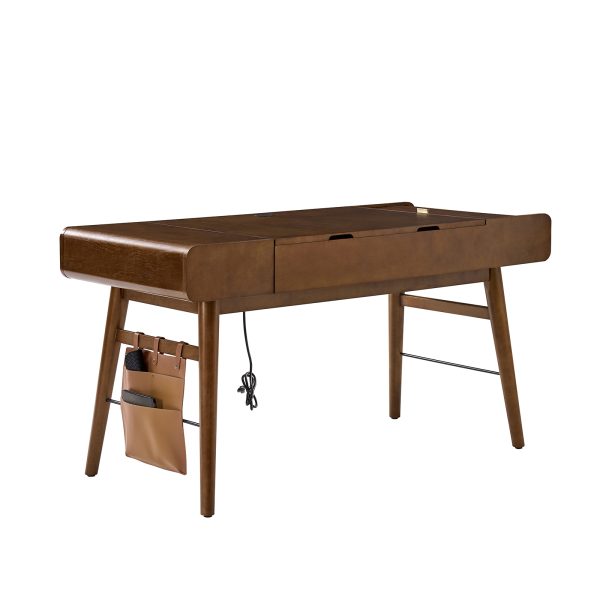 Morris Walnut Sit Stand Mid Century Modern Desk with Charging